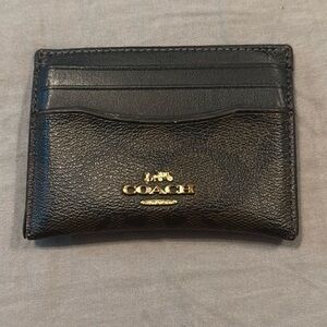Coach Black Brown Leather Card Holder with Gold Logo